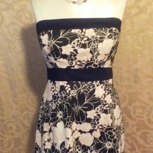 Strapless Floral Dress Black and White Size 12